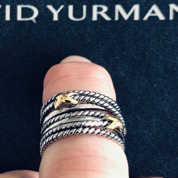 David Yurman Double X Crossover Ring with 18K Gold Size 8 DY Pouch Included - Picture 1 of 15